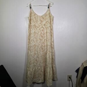 Harlow & Rose Geometric Ombre Maxi Dress Spaghetti Strap Beige Brown XL